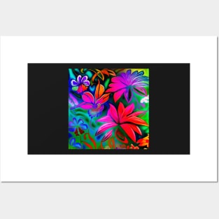 Hawaiian Hibiscus Flowers Psychedelic Floral Gift Mom Luxury Trippy Vibrant Colorful Posters and Art